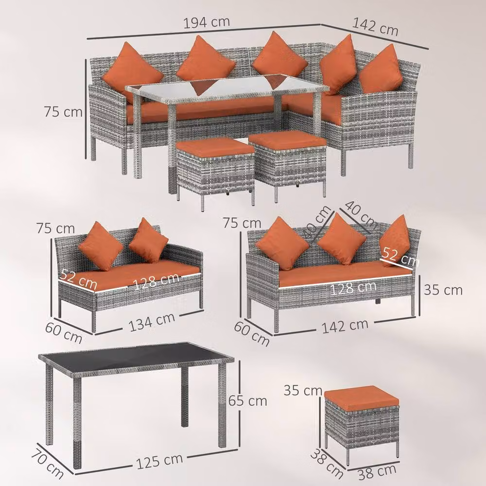 STILVORA 5-Piece Modern Garden Dining Set with Orange Polyrattan and Glass Table – 2