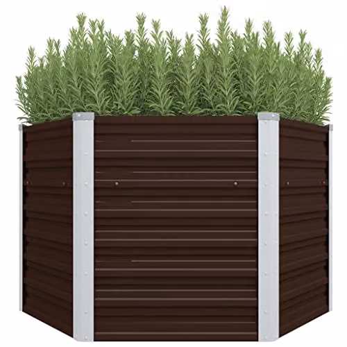 vidaXL Galvanised Steel Raised Bed for Flowers and Vegetables, Brown, W: 129 cm, D: 129 cm, H: 77 cm – 1