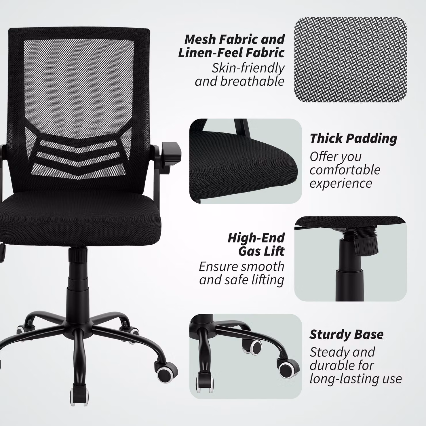 HOMCOM Modern Home Office Furniture Set featuring Computer Desk with Storage Shelf and Ergonomic Mesh Chair in Rustic Brown and Black – 7