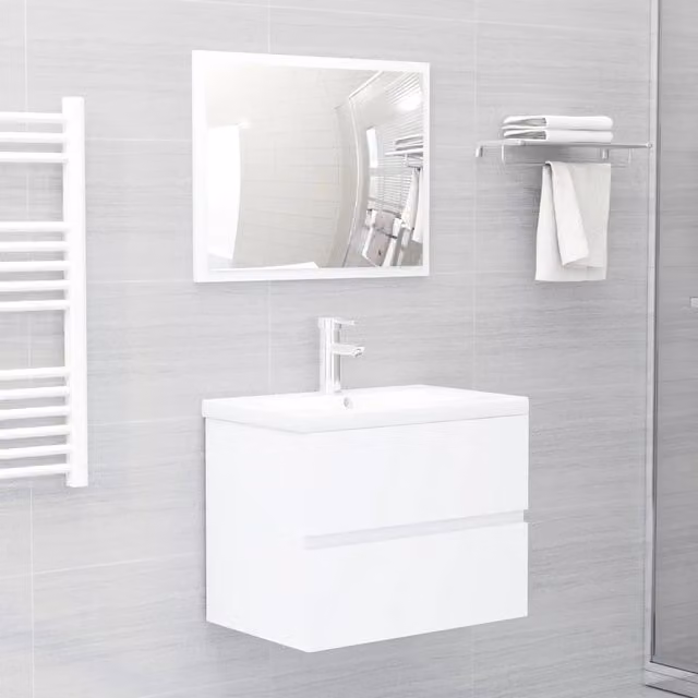 Berkfield Home 2 Piece Modern Glossy White Bathroom Furniture Set with Vanity Unit and Mirror Cabinet