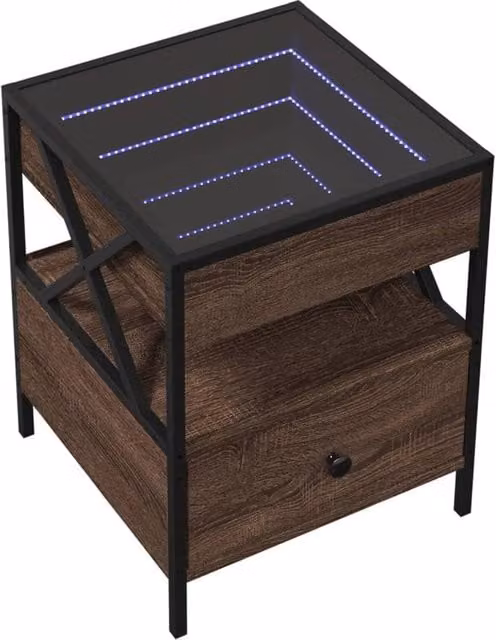 Berkfield Home Infinity LED Decorative Coffee Table in Brown Oak, W/D/H: 40 x 40 x 51 cm