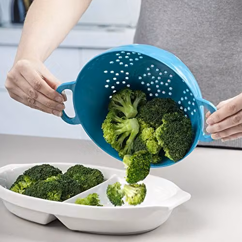 Zeal Melamine Colander with Handles and Feet, Turquoise Blue, 20cm – 3