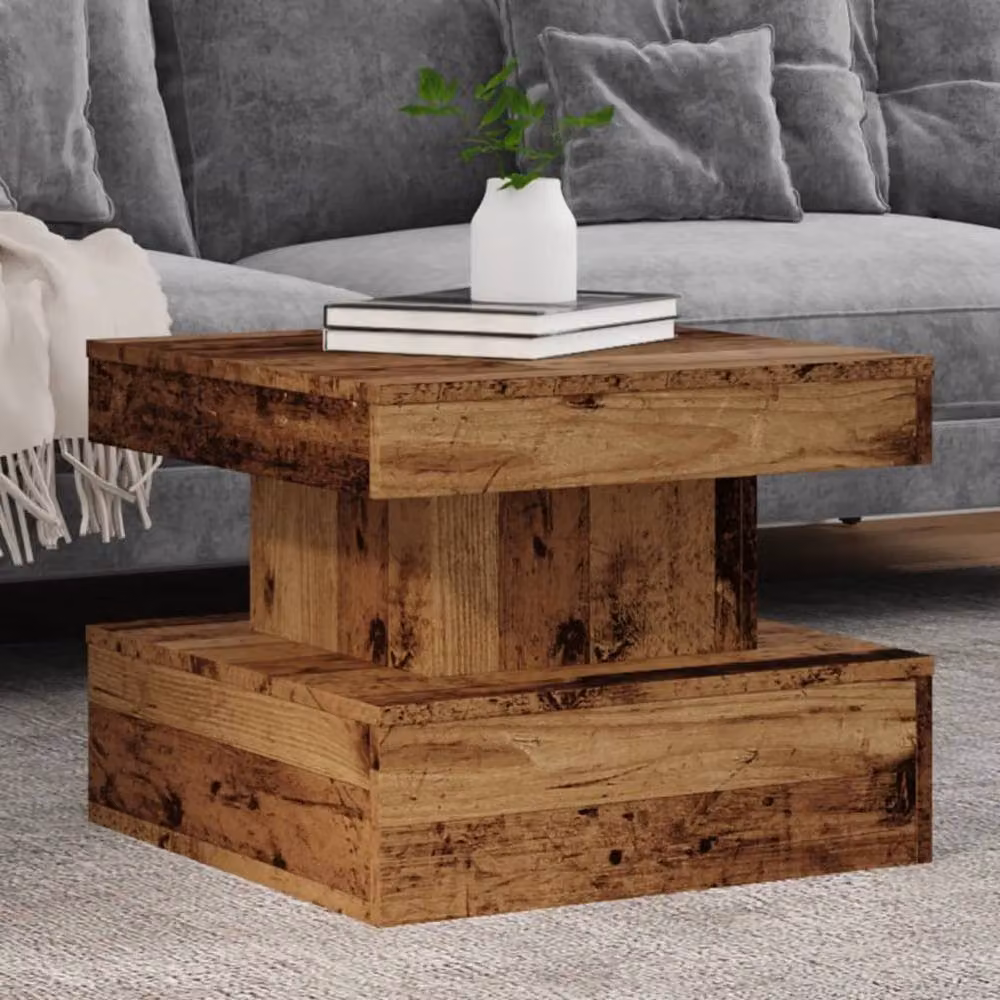 Berkfield Home Modern Square Coffee Table with LED Lights in Brown, W/D/H: 50 x 50 x 40 cm – 2