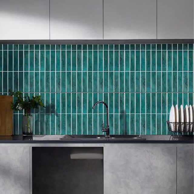 Lifeideas 10 Piece Modern Self Adhesive Rectangular Backsplash Wall Stickers in Green and Turquoise, W: 30.5 cm