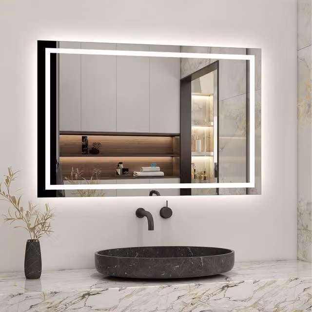 AicaBathroom LED Illuminated Rectangular Bathroom Mirror in White, Width: 100 cm