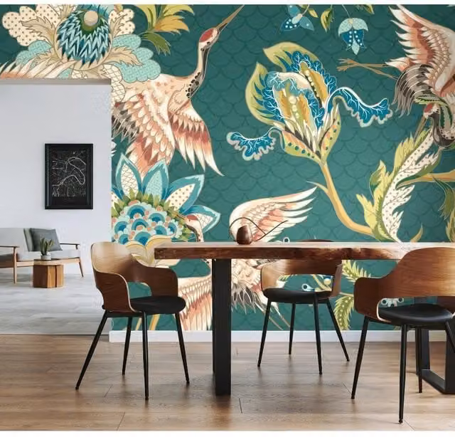 Origin Murals Cranes in Flight Wall Mural, Green, W: 350 cm, H: 280 cm – 1