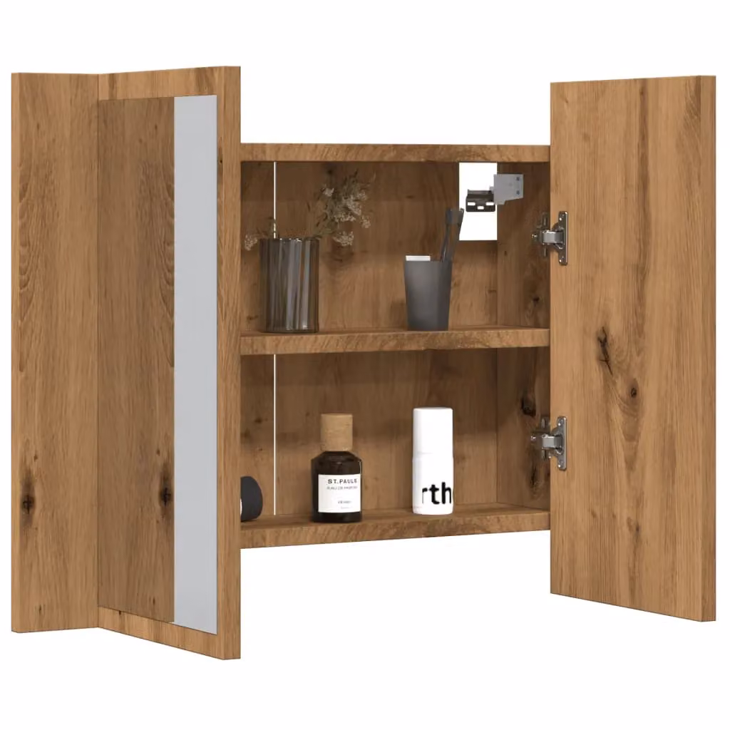 Berkfield Home Artisan Oak LED Mirror Cabinet in Brown, W/D/H: 60 x 12 x 45 cm – 3