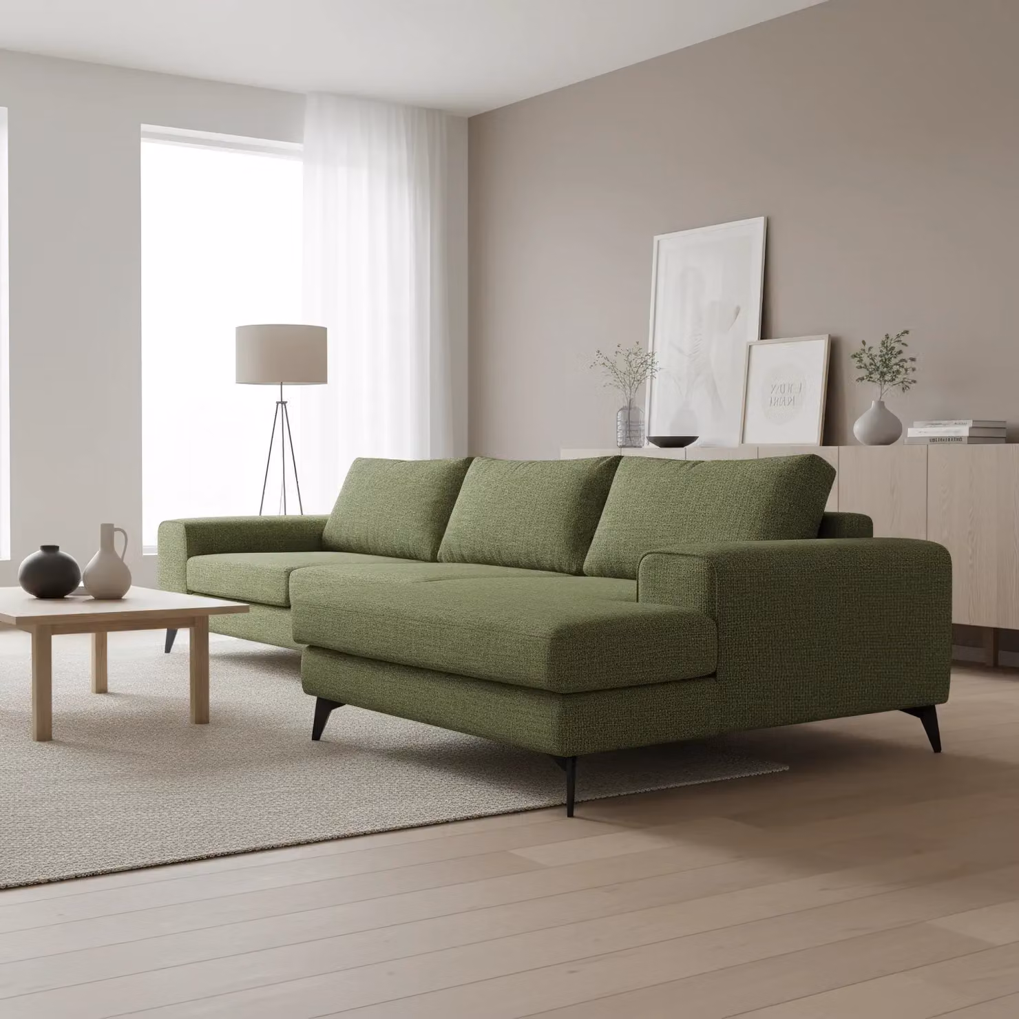 Abakus Direct Venice Right-Facing L-Shape Corner Sofa in Dark Green with Deep Seats and Extra-Wide Padded Arms – 2
