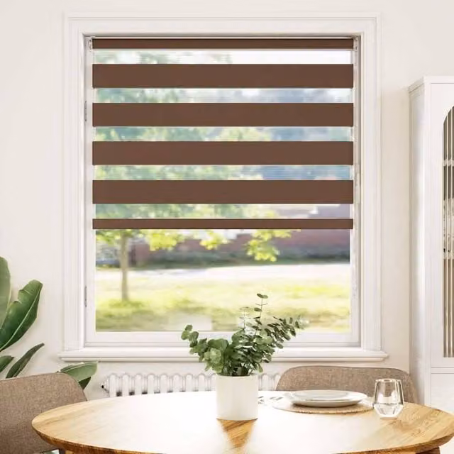 Berkfield Home Brown Zebra Day and Night Blind, W: 110 cm, H: 100 cm