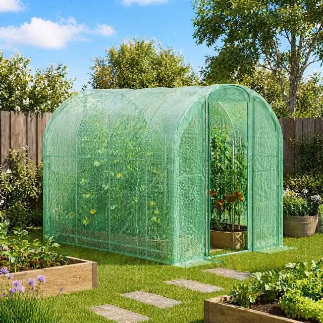 STILVORA Walk-in Polytunnel Greenhouse in Green, W: 295 cm, D: 195 cm – 1