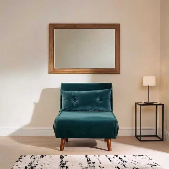 Home Source Double Sofa Bed in Bottle Green Velvet with Wooden Legs and Two Pillows – 1