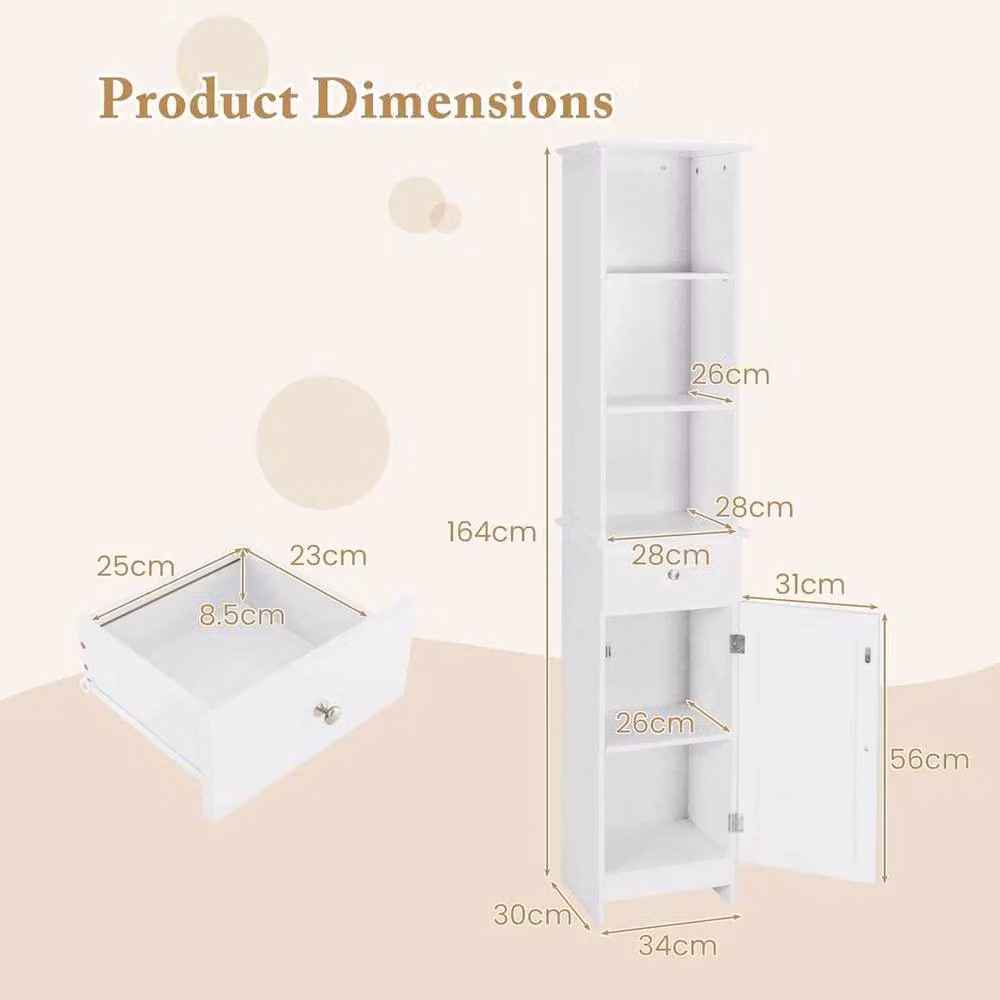 FORGEVIO White Modern Freestanding Bathroom Space Saver Storage Cabinet with Hinged Doors and Internal Shelves – 2