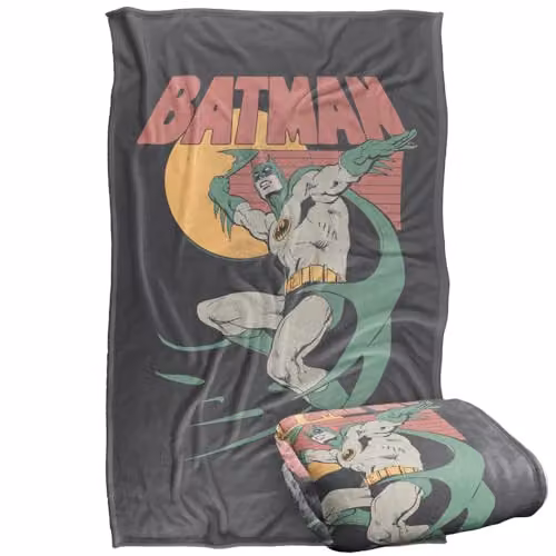 Warner Bros. Batman 70s Retro Silky Touch Super Soft Fleece Throw Blanket, Multicolour, W: 91.44 cm x L: 147 cm