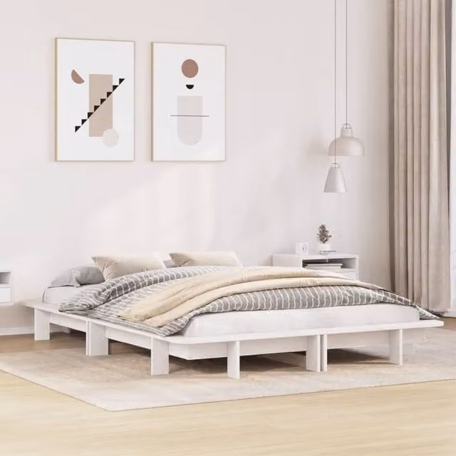 Berkfield Home Small Double Solid Wood Pine Bed Frame, White, W/D/H: 120 x 190 cm