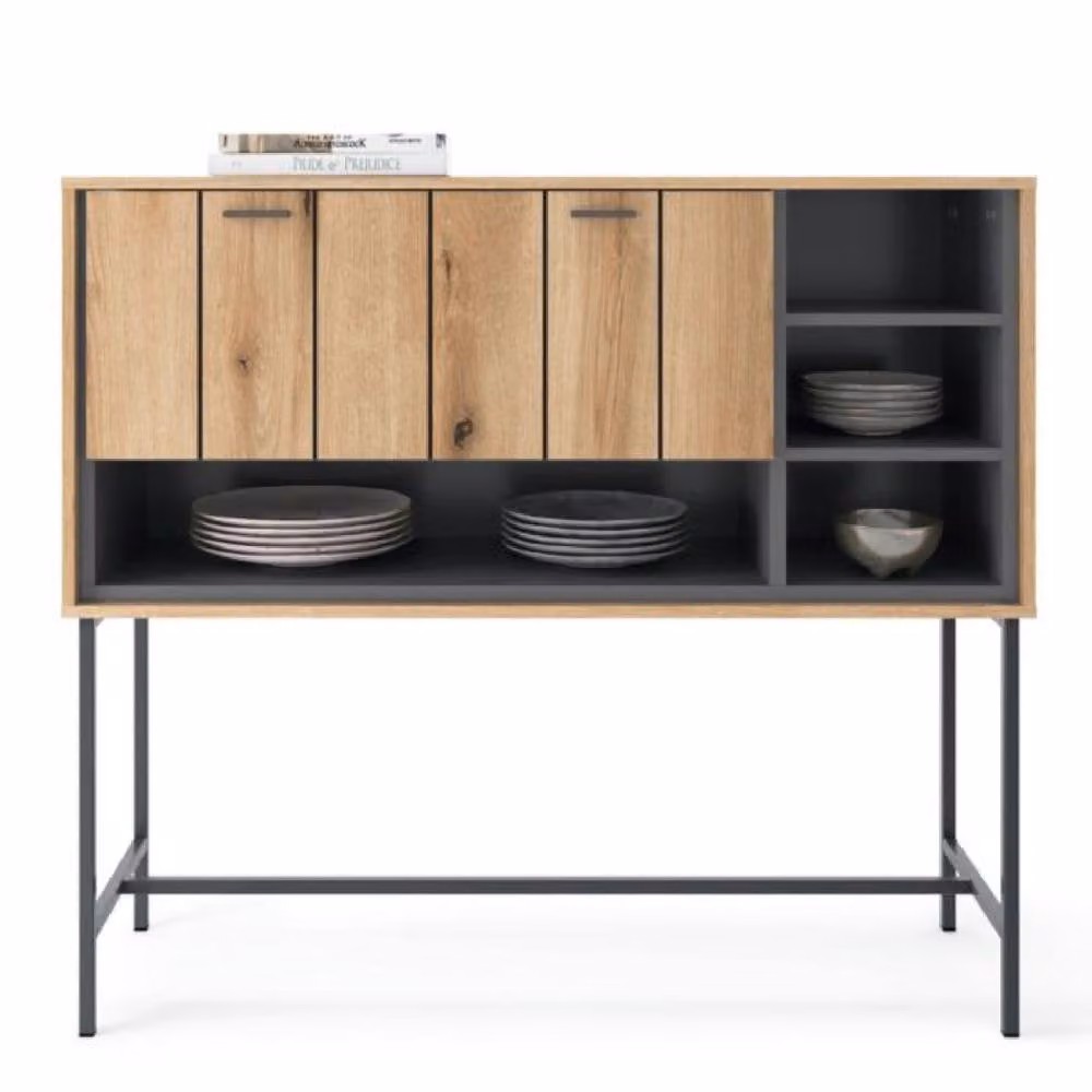 netfurniture Soho Bar Table with 1 Flap in Oak and Grey Brown – 2
