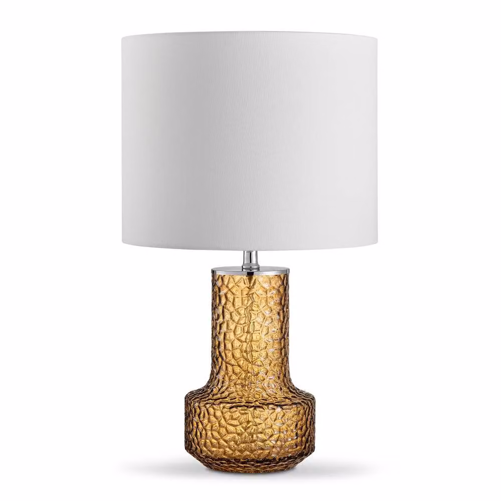 FurnitureboxUK Amber Orange Glass Table Lamp with White Fabric Shade – 3
