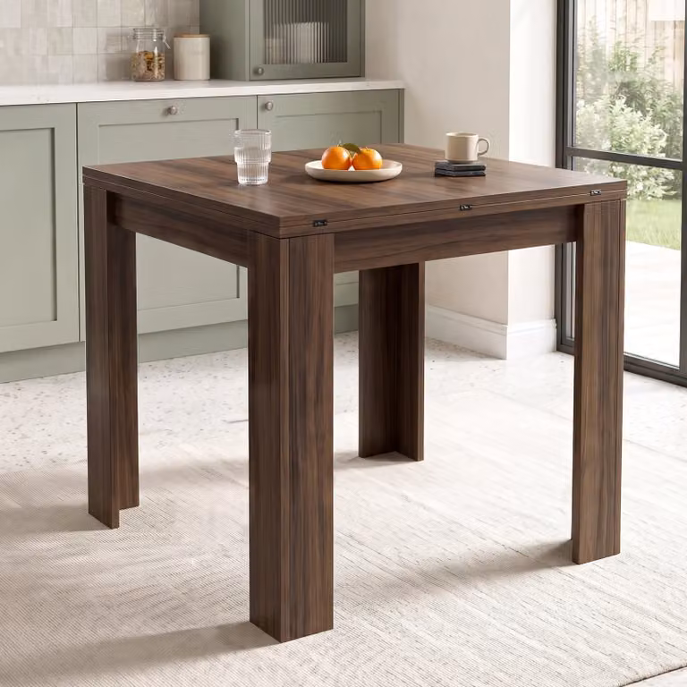 DHS Small Square Extendable Dining Table with Flip Top in Walnut