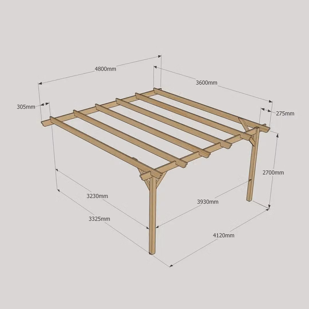 Rutland County Garden Furniture Ltd Wall Mounted Lean-to Garden Pergola in Wood, Brown and Light Green, W: 480 cm, L: 360 cm, H: 270 cm – 7