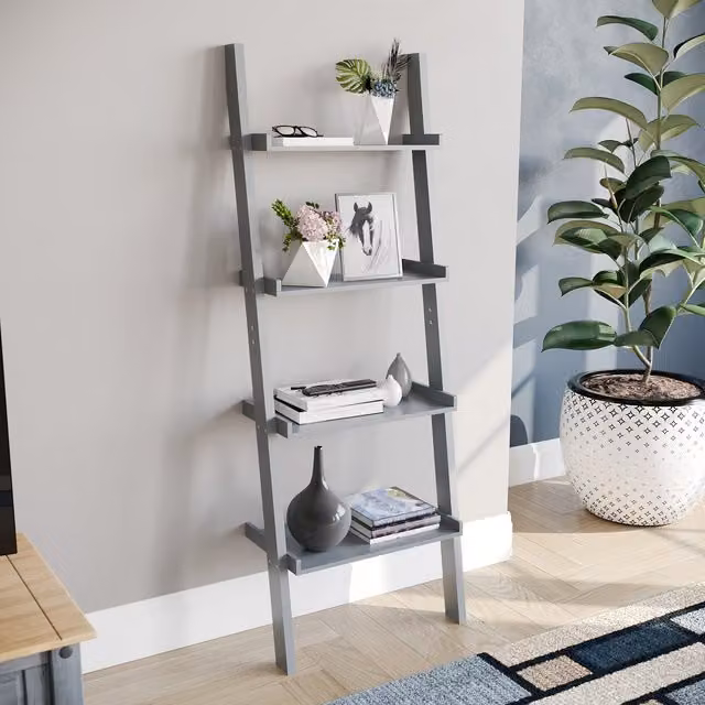 Vida Designs York 4 Tier Ladder Bookcase, Grey, H 154 x W 56 x D 29 cm – 4