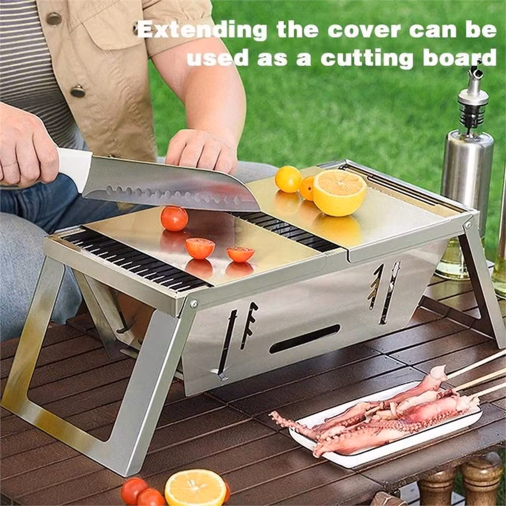 Nordara Portable Folding Stainless Steel Charcoal BBQ Grill in Silver, W/D/H: 35.0 x 21.0 x 17.5 cm – 4