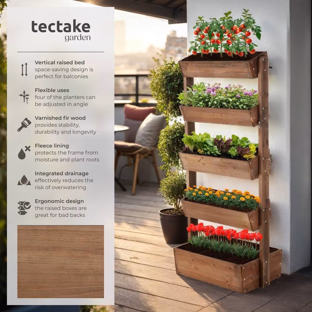 tectake Wooden Raised Bed Planter in Brown, W/D/H: 180 x 52 x 81 cm – 2