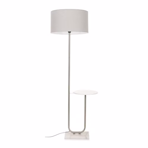 ValueLights Modern Floor Lamp with Chrome Finish, Marble Base and Large Grey Fabric Shade – 1