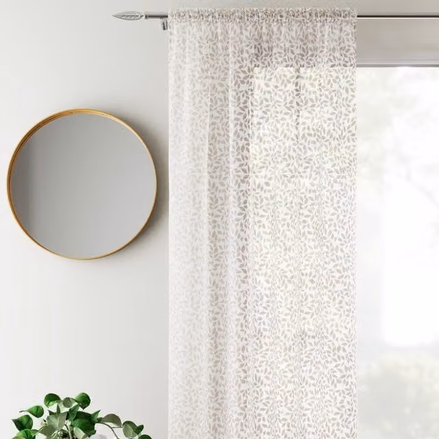 Terrys Willow Ready Made Single Voile Curtain in Duckegg Blue and White Floral Design