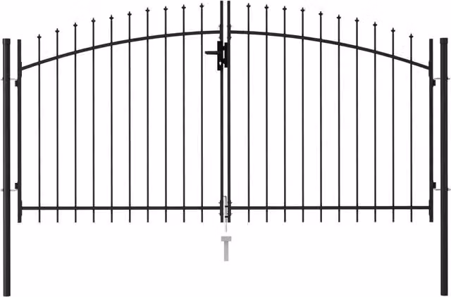 Berkfield Home Steel Double Swing Fence Gate with Spike Top, Black, W: 300 cm, H: 150 cm
