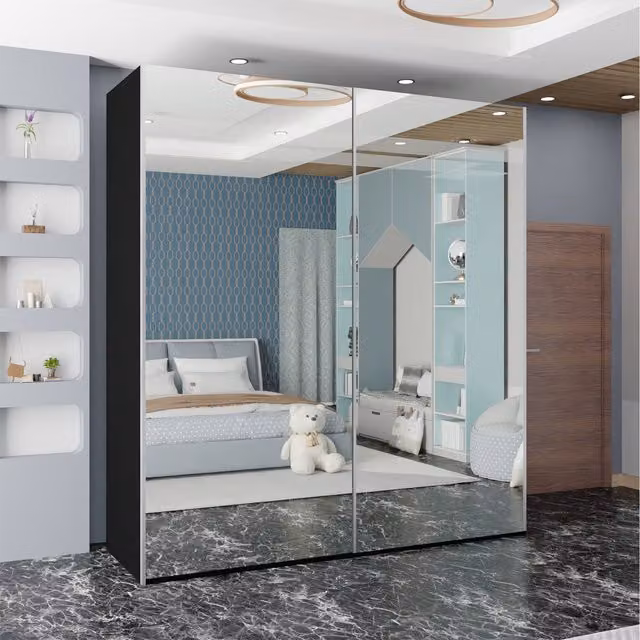 Sliding Wardrobes 4 u Essen Modern Sliding Wardrobe with Mirror Doors in Black, Width: 150 cm