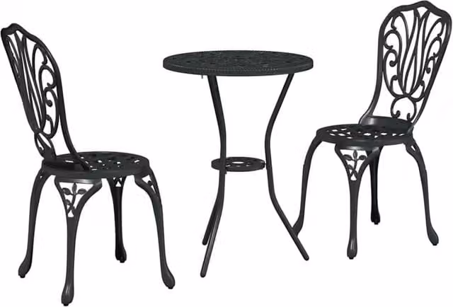 Berkfield Home 3-Piece Classic Garden Bistro Set in Matt Black Cast Aluminium