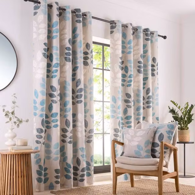 Portfolio Home Springfield Leaf Fully Lined Eyelet Curtain Set in Light Blue, W: 168 cm, H: 183 cm – 1