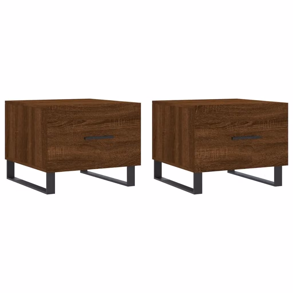 Berkfield Home Set of 2 Brown Oak Square Coffee Tables, W/D/H: 50 x 50 x 40 cm – 1