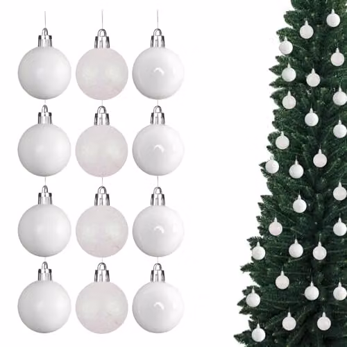 Shatchi Christmas Bauble Hanging Decorations, White and Silver, 24 Pack, Diameter: 3 cm – 1