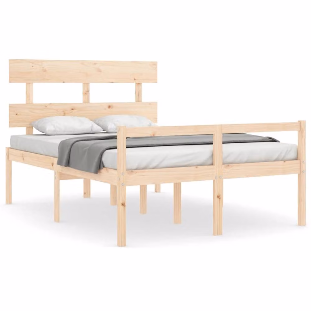 Berkfield Home Beautiful Bed Frame with Headboard in Beige Solid Pine Wood, W/D/H: 140 x 190 x 81 cm – 2