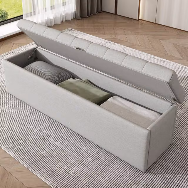 Merax Upholstered Fabric Storage Bench in Grey – 1