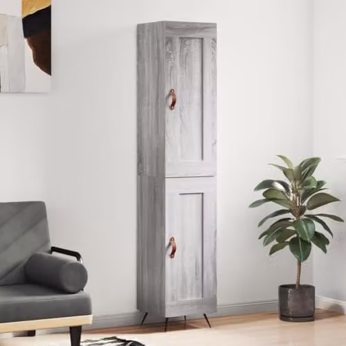 vidaXL Modern Grey Sonoma Highboard with Hinged Doors, W/D/H: 34.5 x 29.4 x 180 cm – 2