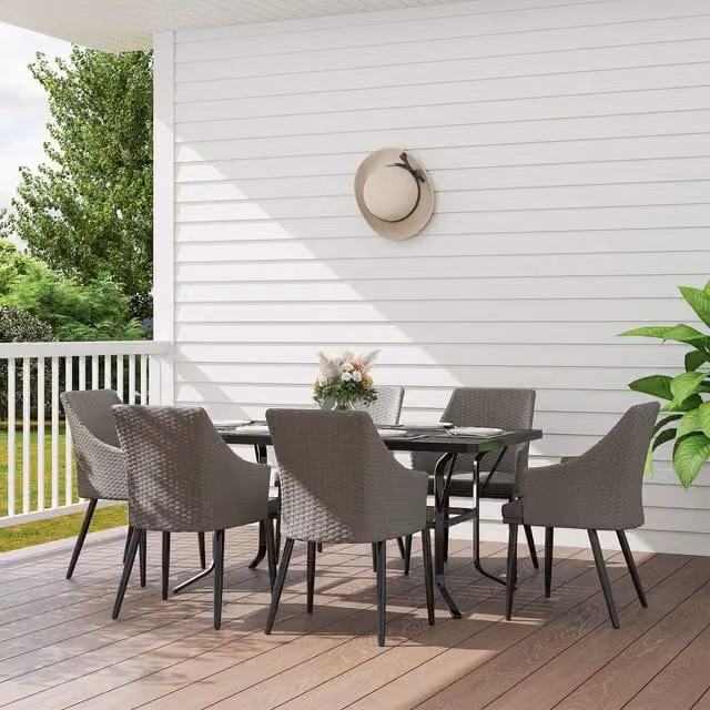 Outsunny 6 Seater Modern Rattan Garden Furniture Set with Grey Cushions