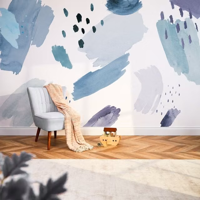 I Love Wallpaper Painters Palette Abstract Mural in Blue and Turquoise