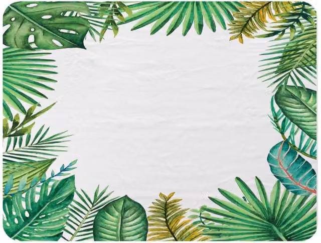 Benjamin Tate Design Tropical Leaves Floral Fleece Blanket in Green and Beige, W/D/H: 120 x 150 cm – 2