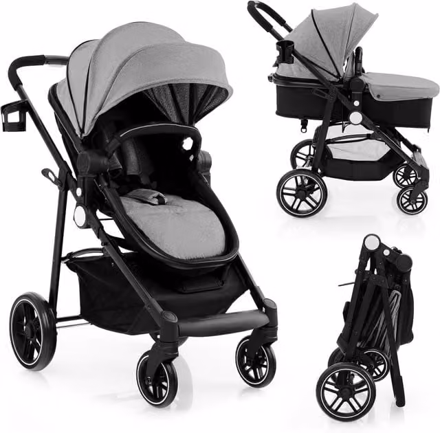 Costway 2-in-1 High Landscape Convertible Kombi Foldable Toddler Stroller, Grey