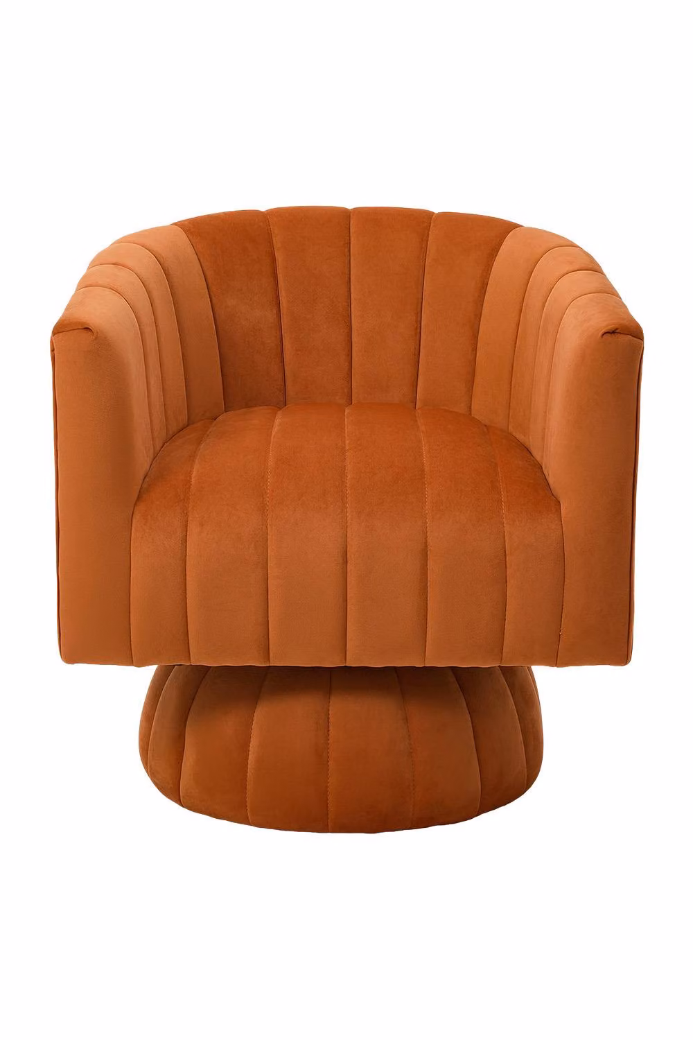 Living and Home Orange Velvet Upholstered 360 Swivel Tub Accent Armchair – 3