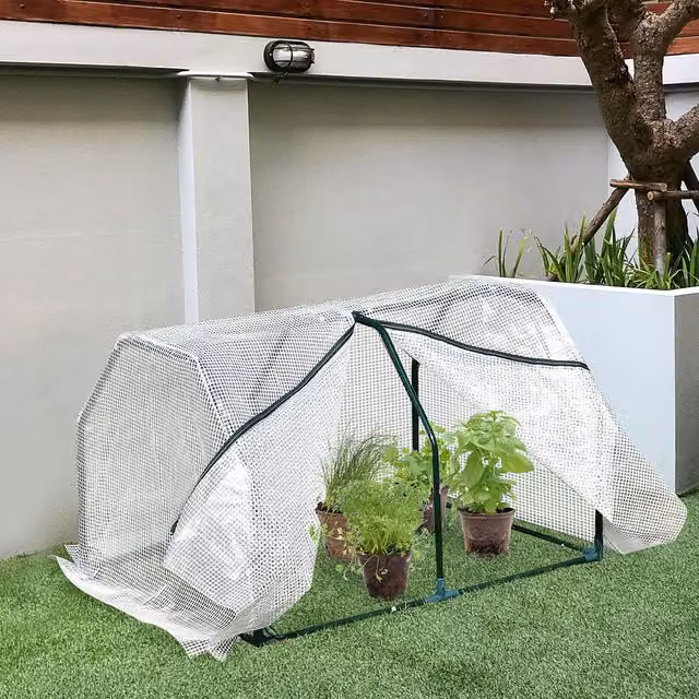 Outsunny Mini Greenhouse Grow House with Steel Frame and Transparent PVC Cover, White, W: 99 cm, D: 71 cm, H: 60 cm