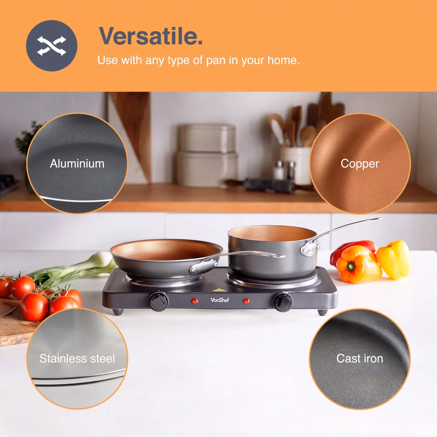 VonShef Electric Double Hot Plate in Black – 2
