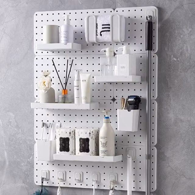 Livingandhome White Pegboard Wall Mounted Storage Rack with Back Panel, Width: 65 cm