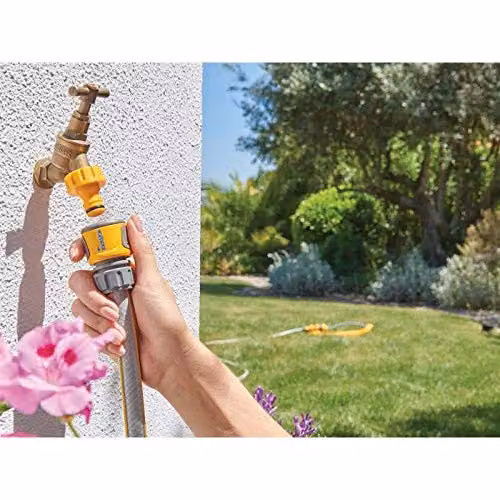 Hozelock Soft Touch Outdoor Tap and Hose Connector Set in Yellow – 2