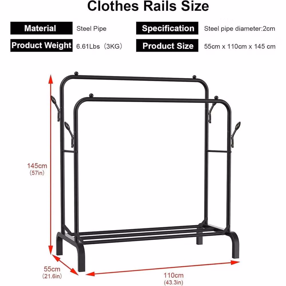 FLAVORA Heavy Duty Industrial Metal Clothes Rail in Matt Black, W/D/H: 50 x 50 x 145 cm – 2