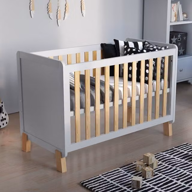 Love For Sleep Modern White and Pine Solid Wood Cot Bed with Foam Mattress