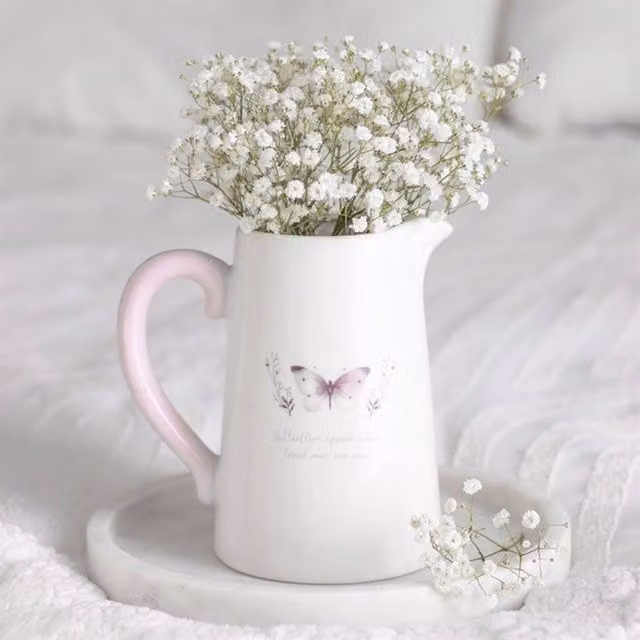 KDMK White and Grey Ceramic Floral Tabletop Jug