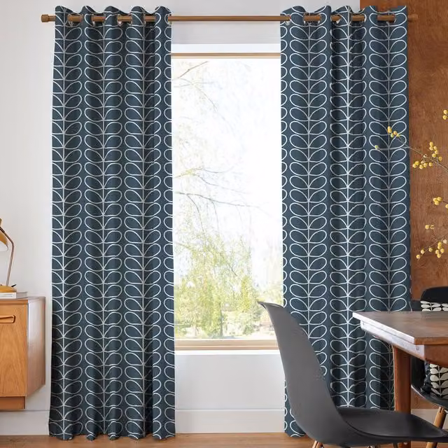 Orla Kiely Jumbo Linear Stem Made to Measure Blackout Eyelet Curtains in Marine Blue