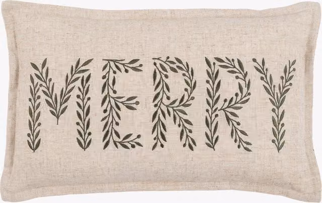 Perch & Parrow Nordic Woodland Merry Embroidered Beige Rectangular Cushion